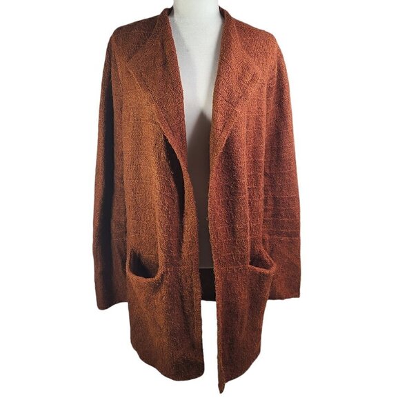 Old Navy Fuzzy Knit Caramel Brown Open Front Chunky Cardigan Long Sweater - Picture 2 of 9